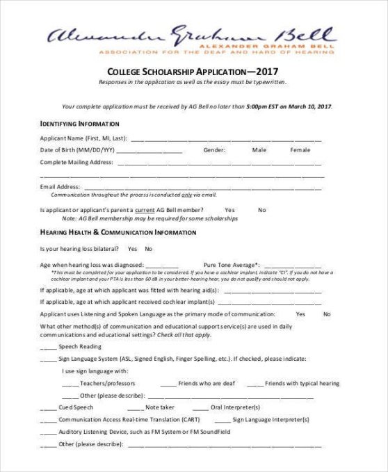 Free General Scholarship Application Template Excel Sample