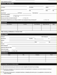 General Job Application Template Excel Example