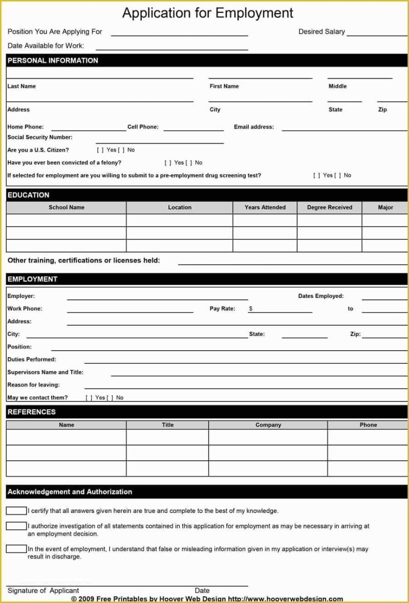 General Job Application Template Excel Example