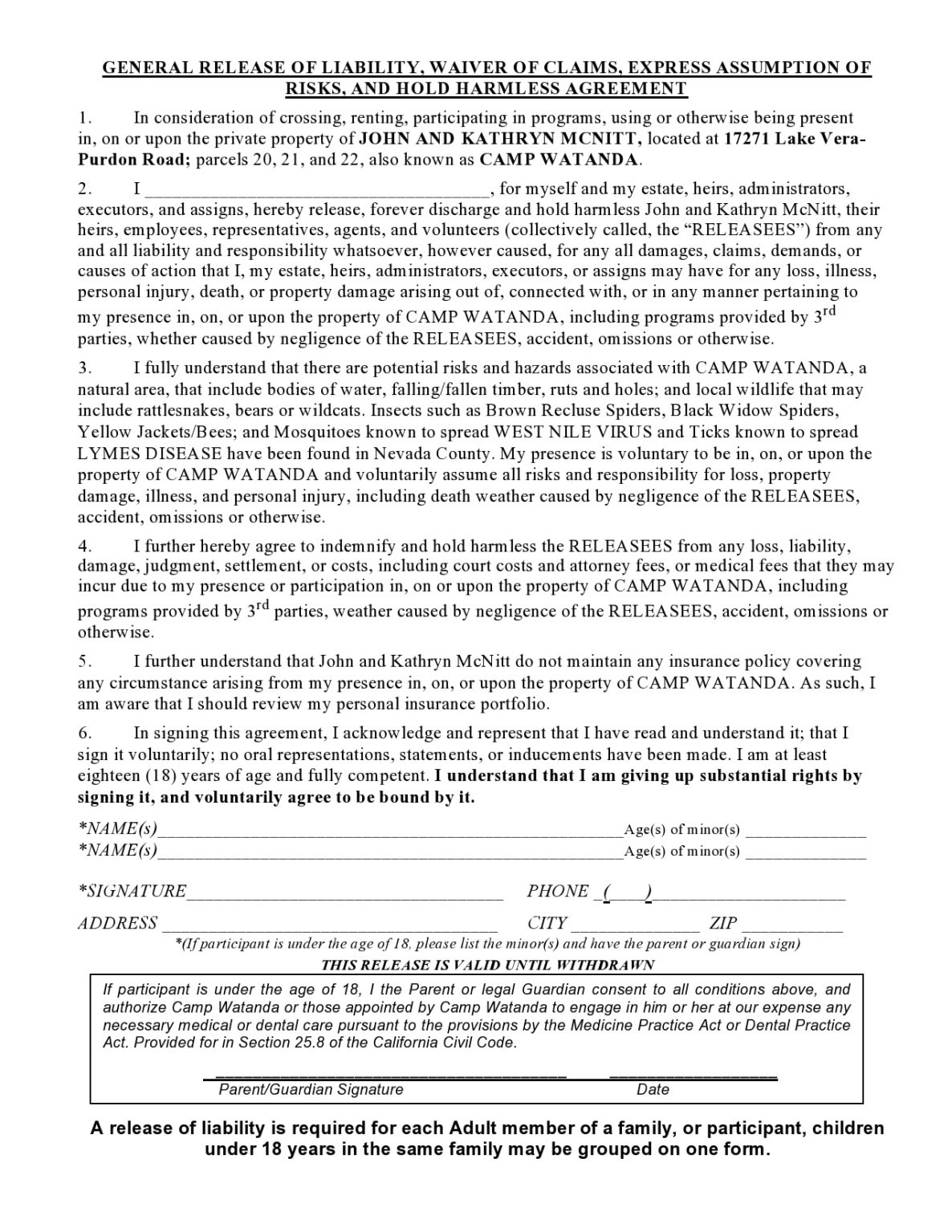 General Release Of Liability Template Pdf