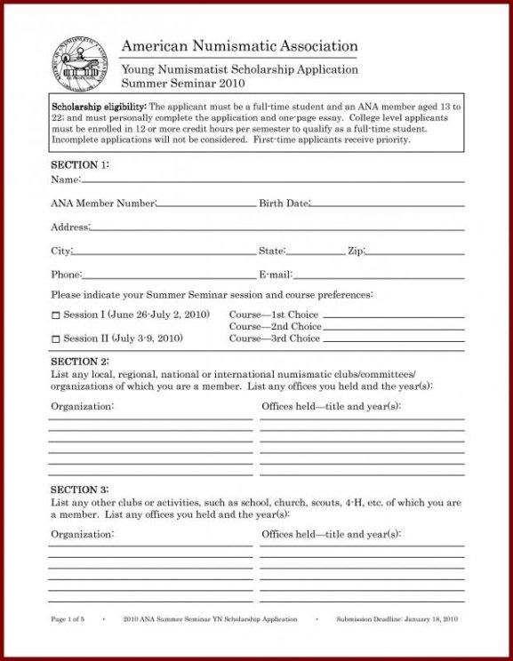 General Scholarship Application Template Word