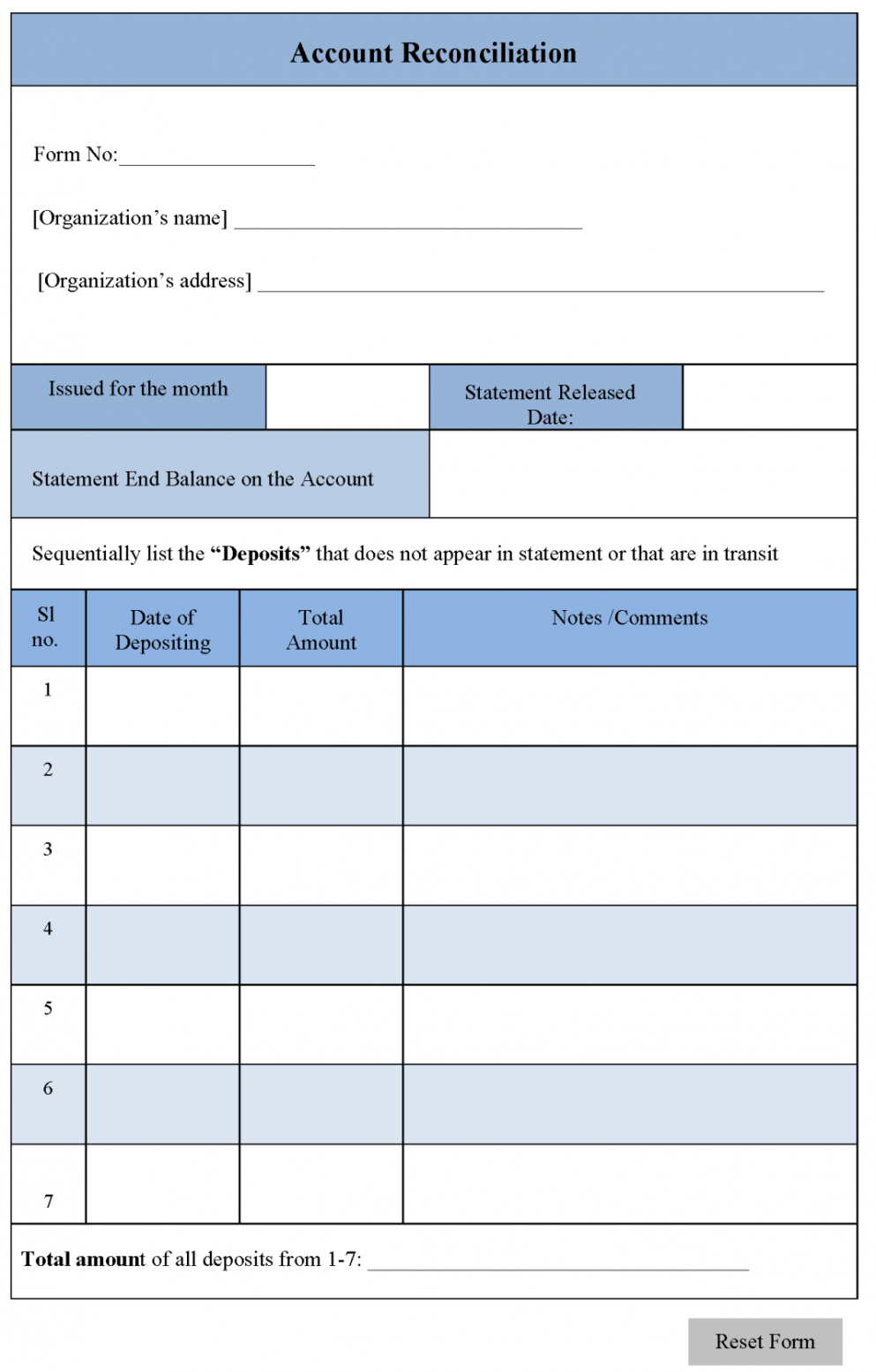 Printable General Ledger Account Reconciliation Template Pdf