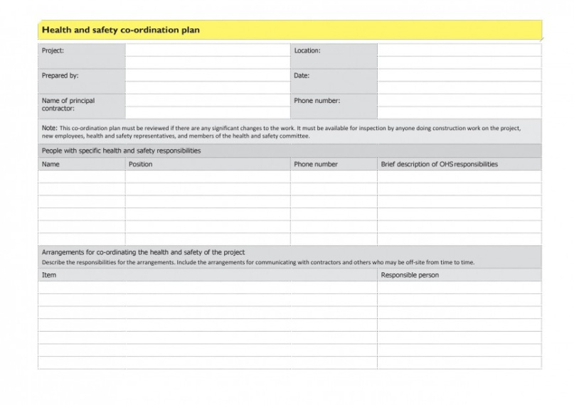 Printable General Safety Plan Template Excel Example