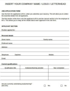 Professional General Employment Application Template Doc Sample