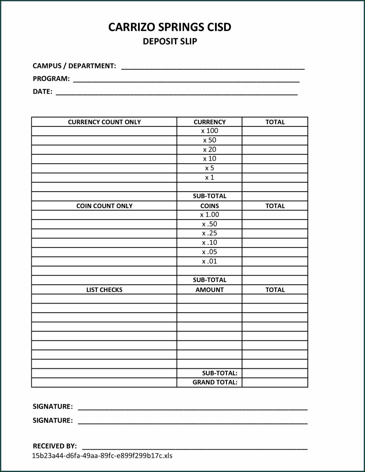 Printable Daily Cash Drawer Balance Sheet Template