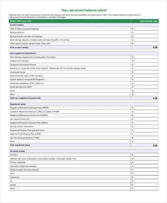 Best Net Worth Balance Sheet Template Excel