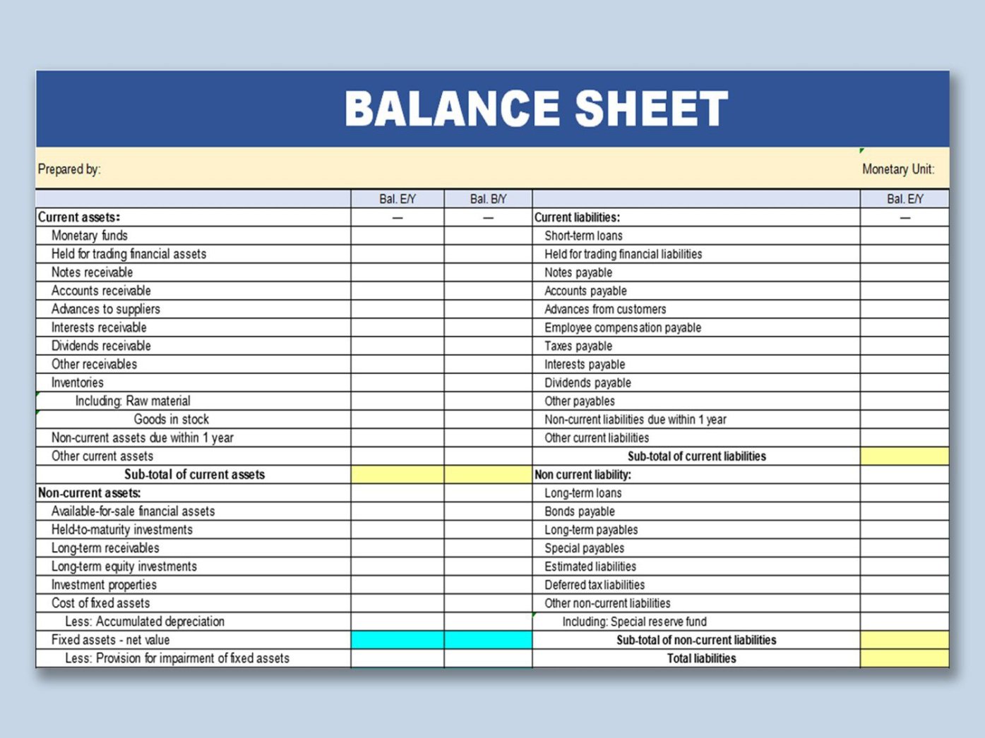 Editable Marital Balance Sheet Template Excel Sample