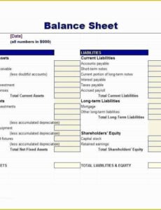 Interim Business Balance Sheet Template