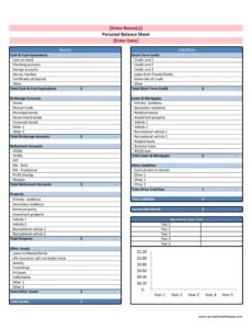 Printable Household Balance Sheet Template Word