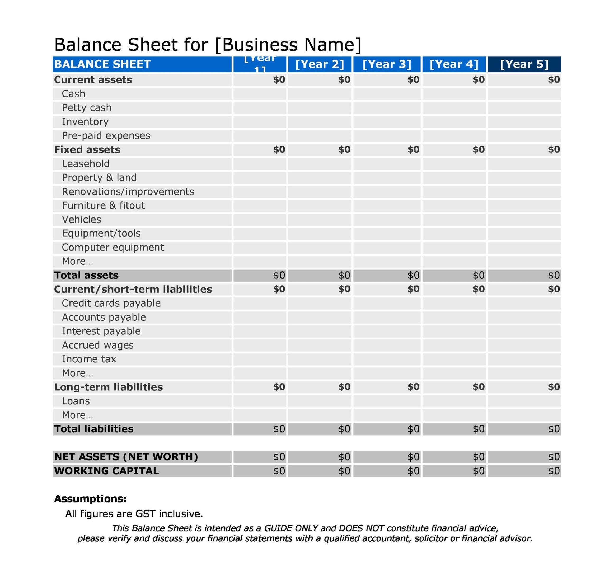Printable Interim Business Balance Sheet Template Pdf