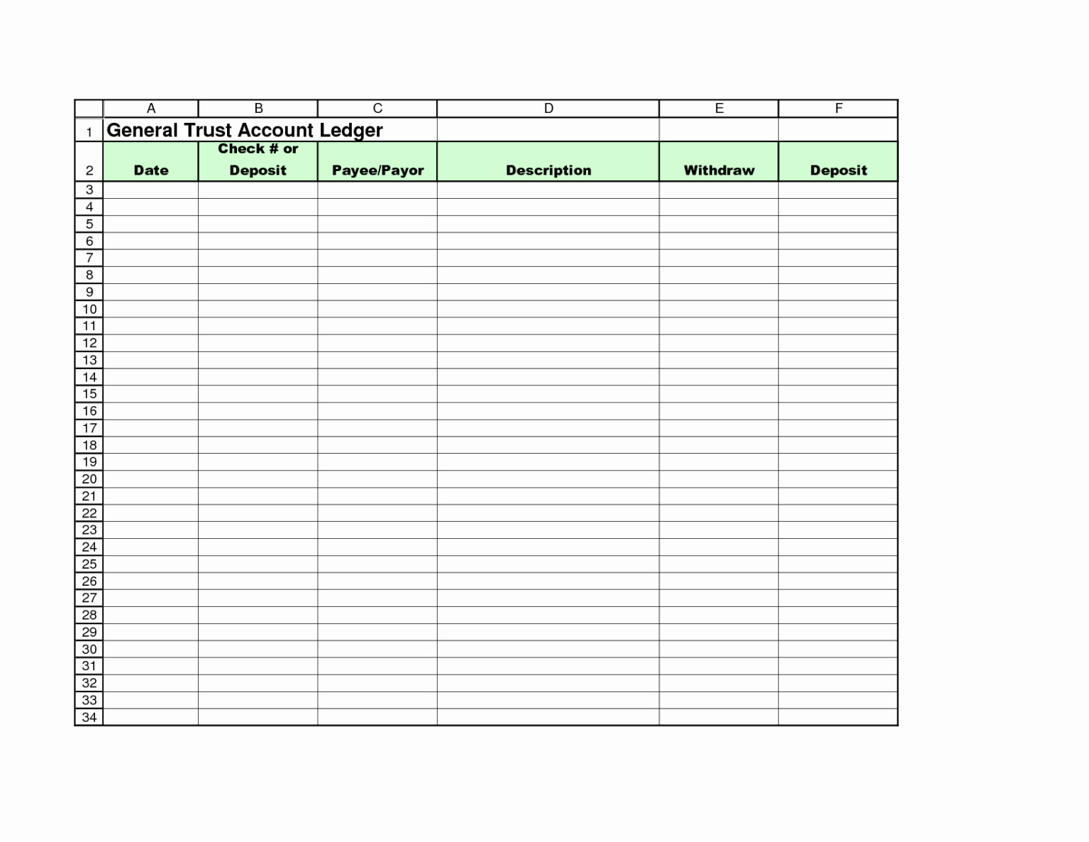 Printable Ledger Balance Sheet Template Excel