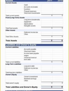 Printable New Business Balance Sheet Template Word Example