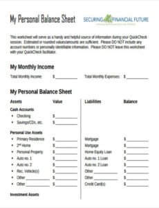 Professional Household Balance Sheet Template Pdf Sample