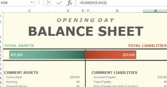 Professional Opening Day Balance Sheet Template Pdf