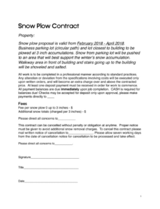 Best Per Push Snow Removal Contract Template Word Example