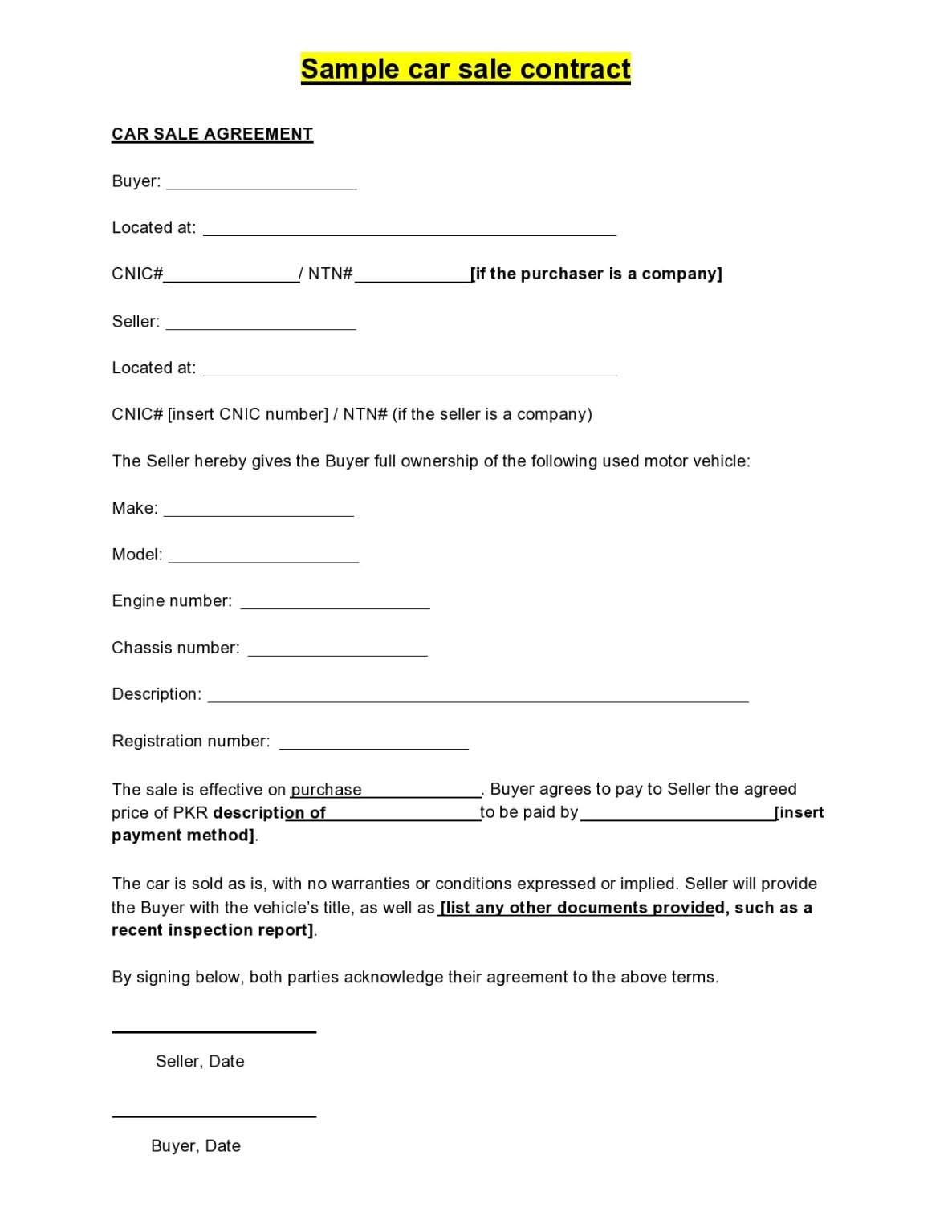 Best Take Over Car Payments Contract Template  Sample
