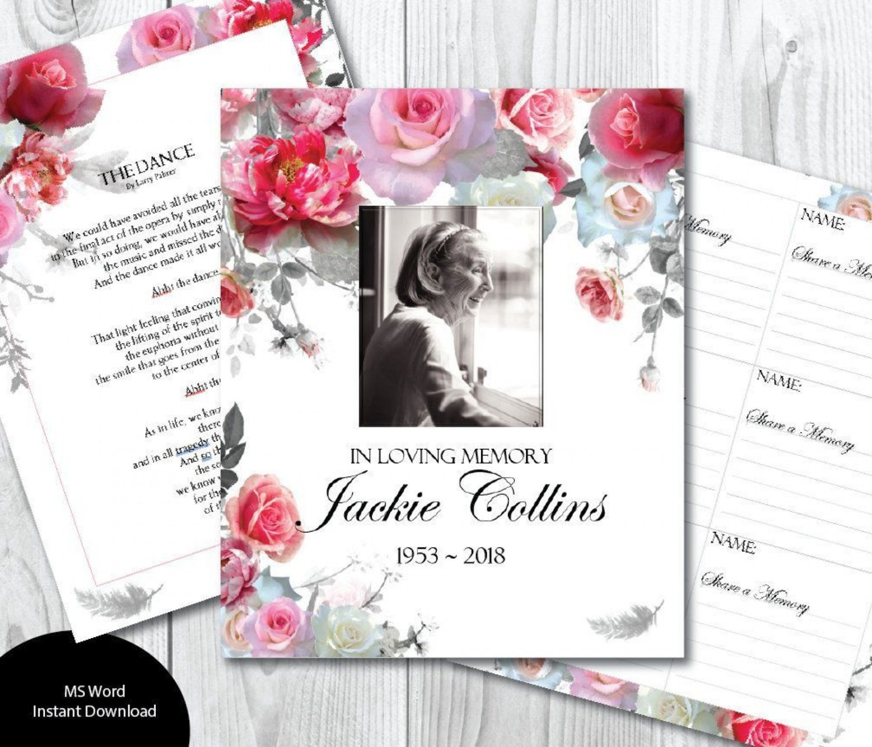 Costum Funeral Guest Book Template Word
