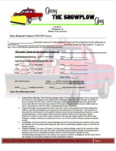 Editable Per Push Snow Removal Contract Template Doc