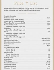 Free Funeral Home General Price List Template  Example