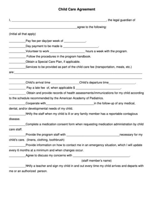 Free In Home Child Care Contract Template  Example