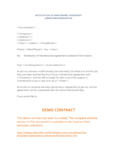 Free Notice Of Termination Of Contract Template Word