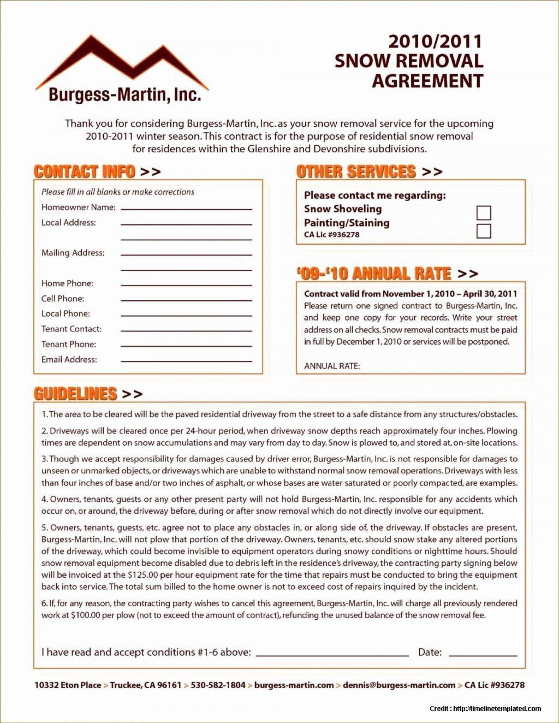 Free Per Push Snow Removal Contract Template Doc Sample