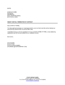 Printable Notice Of Termination Of Contract Template Pdf Example