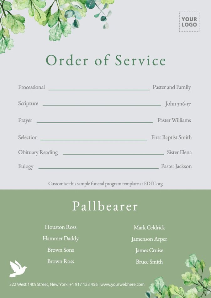 Professional Anglican Funeral Order Of Service Template Word