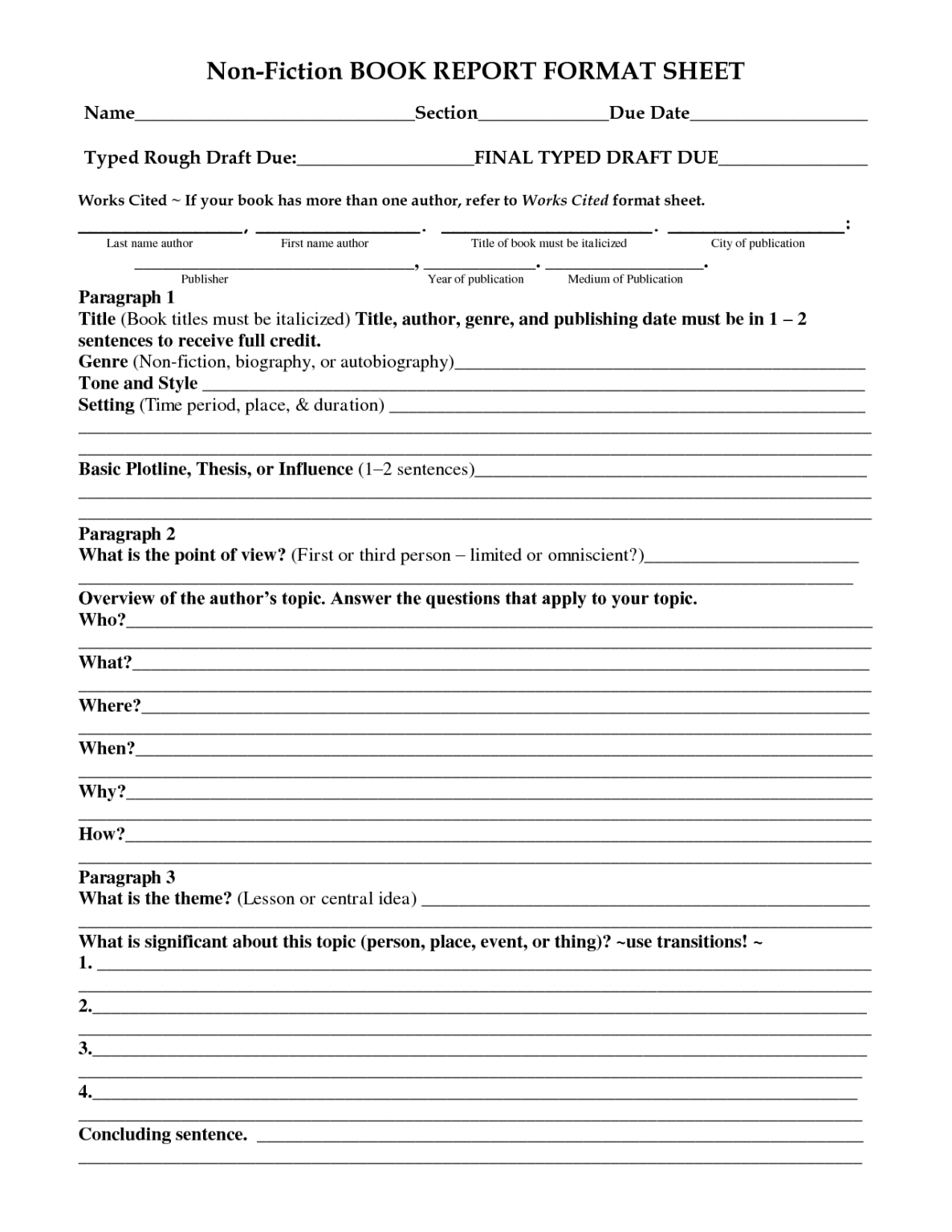 Best Book Report For 4Th Graders Template Excel Example