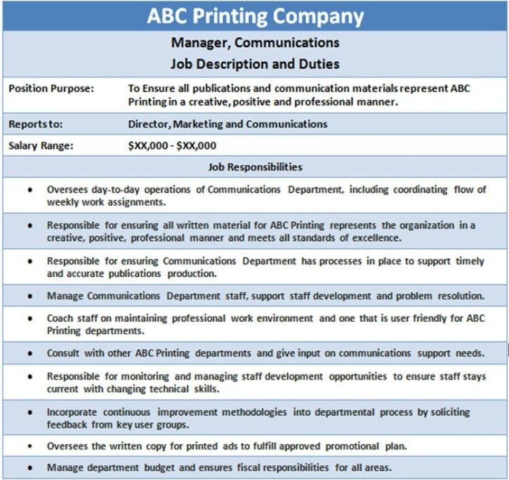 Best Job Description And Job Specification Template Pdf