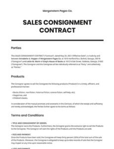 Consignment Sales Contract Template Excel Sample