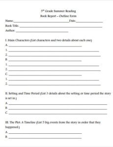 Costum Book Report Template For 6Th Graders Excel