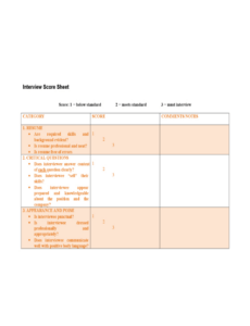 Editable Interview Rating Scale 1-5 Template Excel Sample