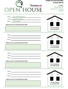 Editable Open House Sign In Sheet Template Word Example