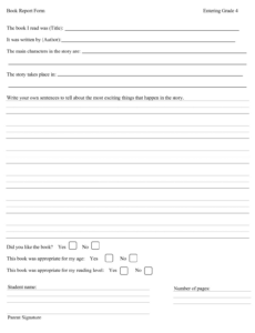 Free Book Report For 4Th Graders Template Doc Sample