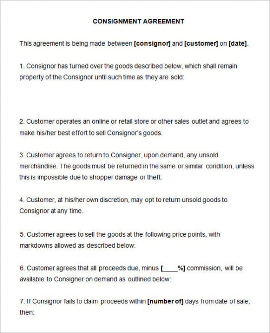 Free Consignment Sales Contract Template Word