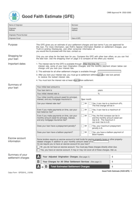 Good Faith Estimate Template For Therapists  Example