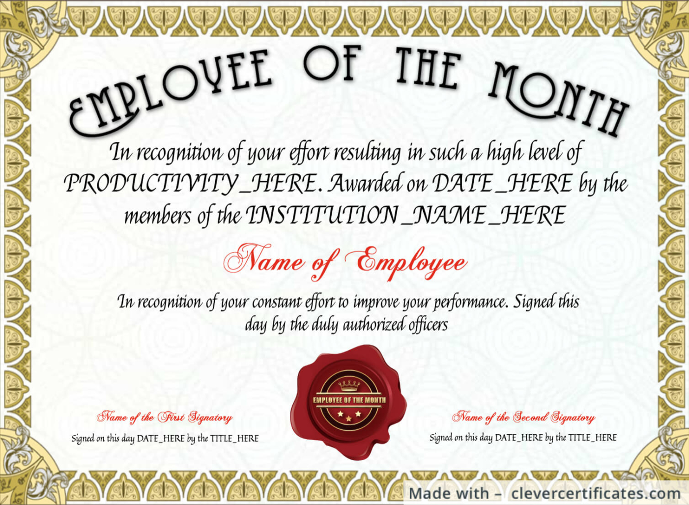 Printable Employee Of The Month Criteria Template Excel Example