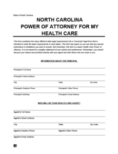 Printable Health Care Power Of Attorney Template  Sample