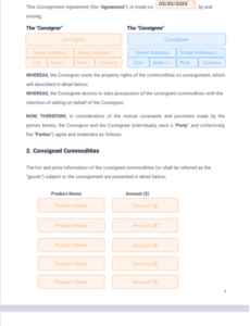 Professional Consignment Sales Contract Template Doc Example
