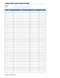 Professional Open House Sign In Sheet Template Word Example