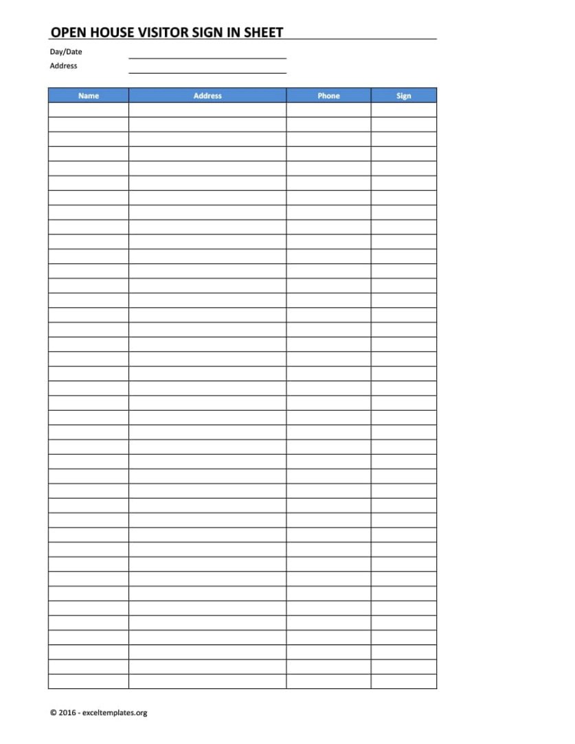 Professional Open House Sign In Sheet Template Word Example