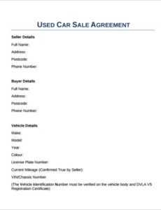 Professional Used Car Sales Contract Template Excel Sample