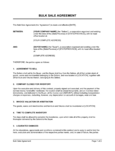 Best Contract For Sale Of Goods Template Doc Sample