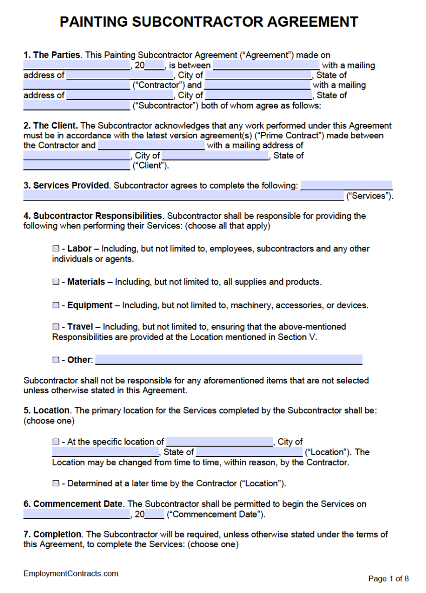 Contract Between Contractor And Subcontractor Template  Example