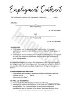 Costum Ad Hoc Employment Contract Template Excel Sample