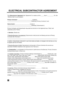 Costum Contract Between Contractor And Subcontractor Template Word