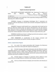 Editable Gift Of Equity Purchase Contract Template Word Sample