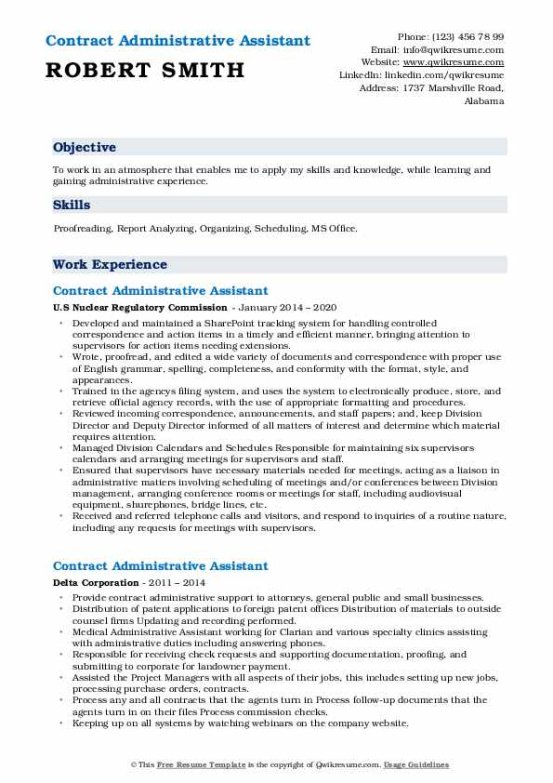 Free Administrative Assistant Employment Contract Template Word