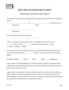Printable Child Care Assistant Contract Template Excel Sample